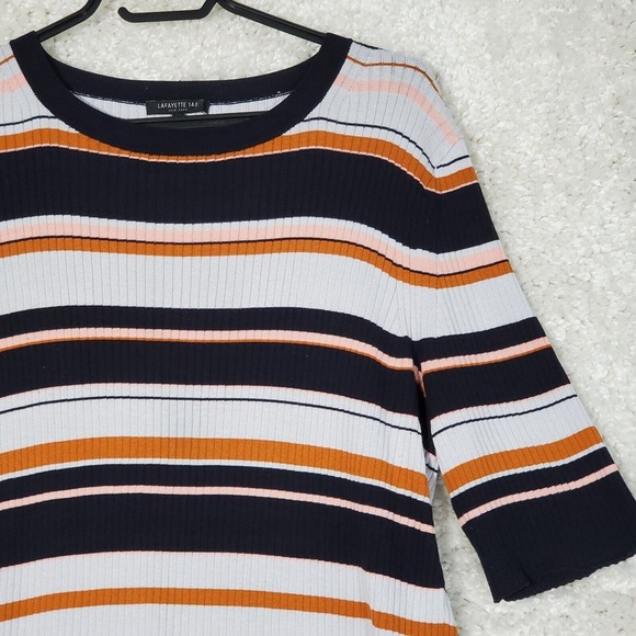 Lafayette 148 New York‎ Women Silk Blend Ribbed Shirt Size XL Striped Office Mod - Picture 4 of 11